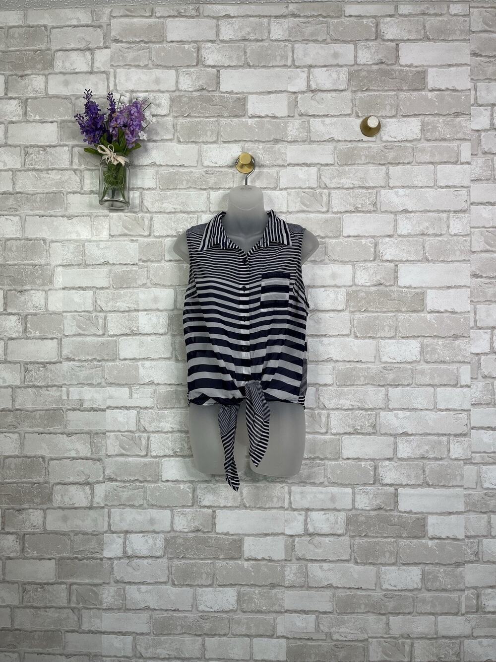 CLEARANCE!! Rhapsody Sheer Blue Striped Casual Blouse